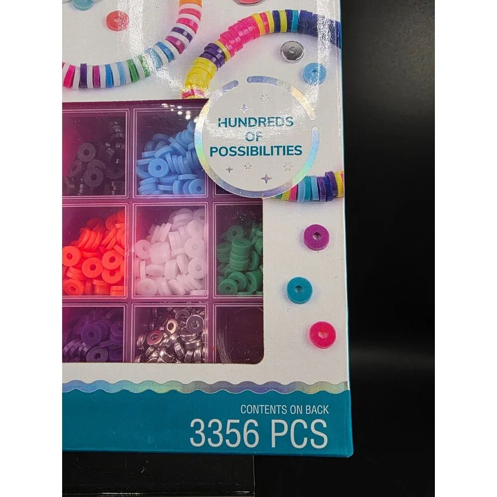 Make It Real Heishi Beads Craft Case Set 3356 Pcs Elastic Cord & Charms DIY Kit